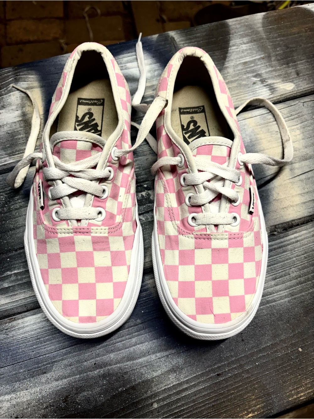 Vans pink and white checkerboard sneakers womens 6 good condition